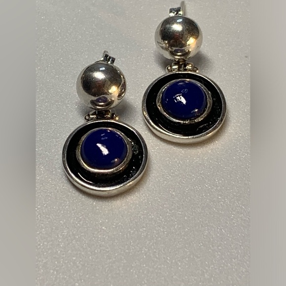 Silpada RARE VHTF Oxidized Sterling Silver Round Hinged Earrings w/Blue Stones - Picture 9 of 12